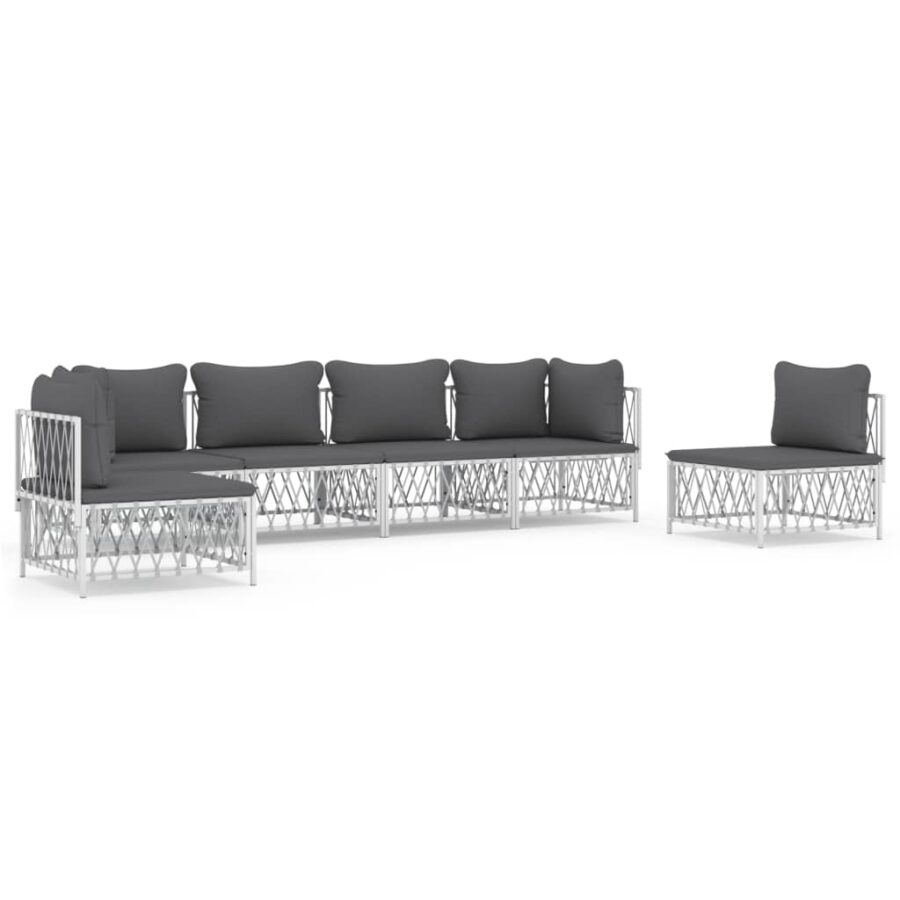 6-delige Loungeset met kussens staal wit - Afbeelding 2