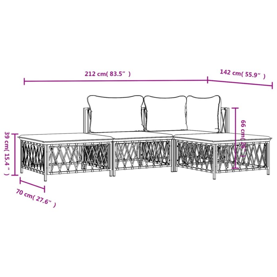 4-delige Loungeset met kussens staal wit - Afbeelding 9