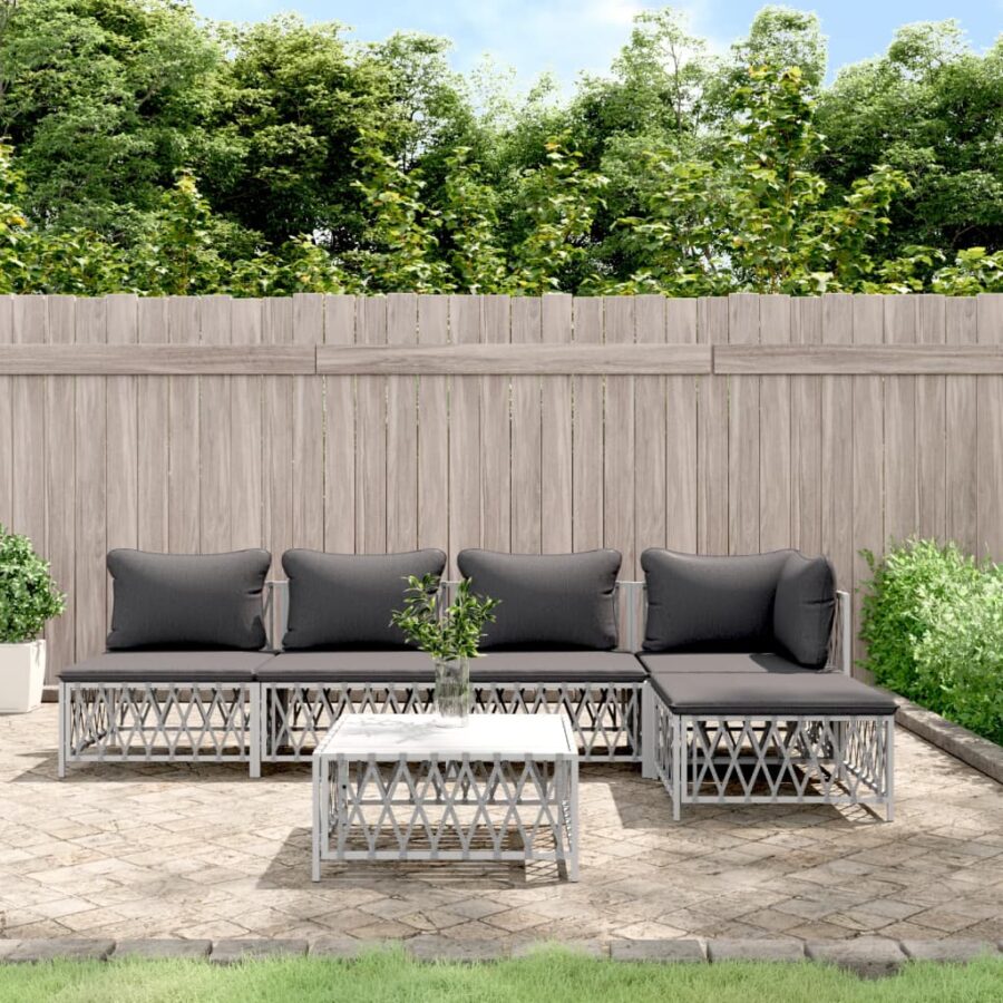 6-delige Loungeset met kussens staal wit