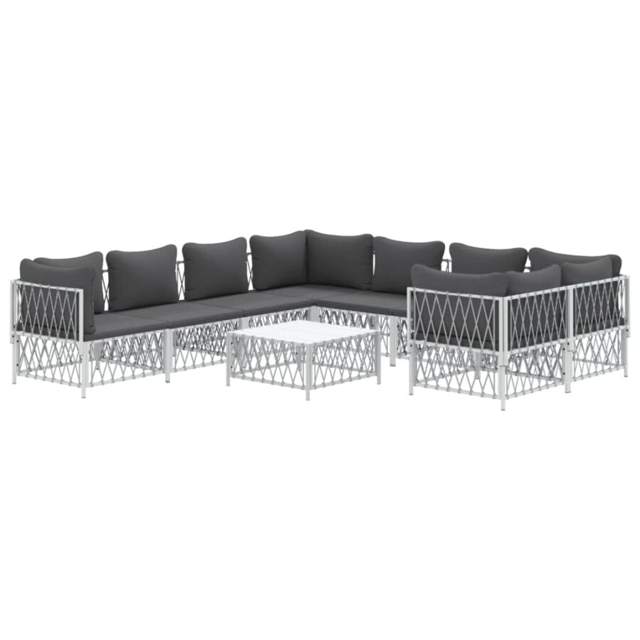 9-delige Loungeset met kussens staal wit - Afbeelding 3