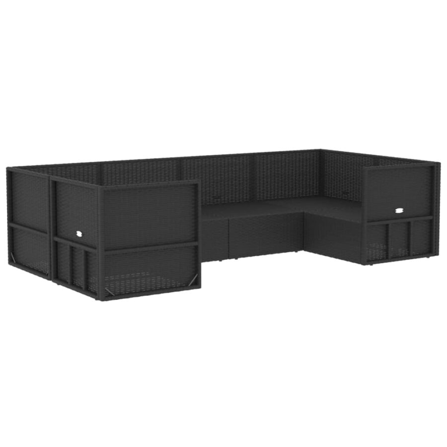 6-delige Loungeset met kussens poly rattan zwart - Afbeelding 4