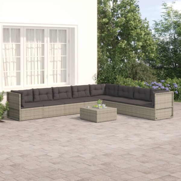 8-delige Loungeset met kussens poly rattan grijs