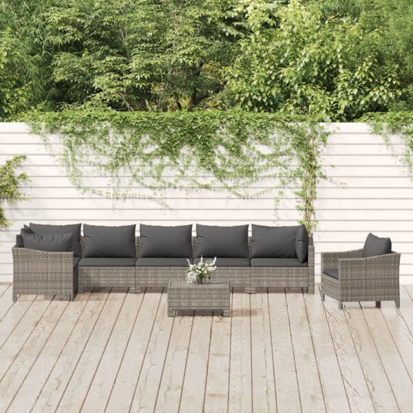 8-delige Loungeset met kussens poly rattan grijs