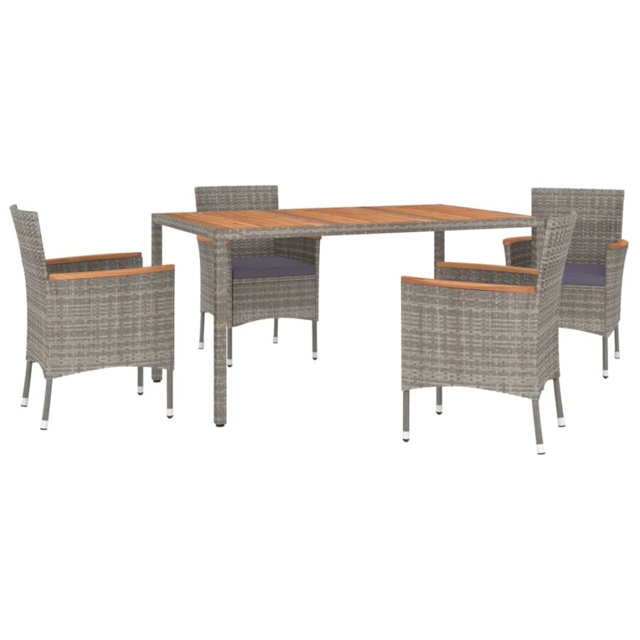 5-delige Tuinset met kussens poly rattan grijs - Afbeelding 3
