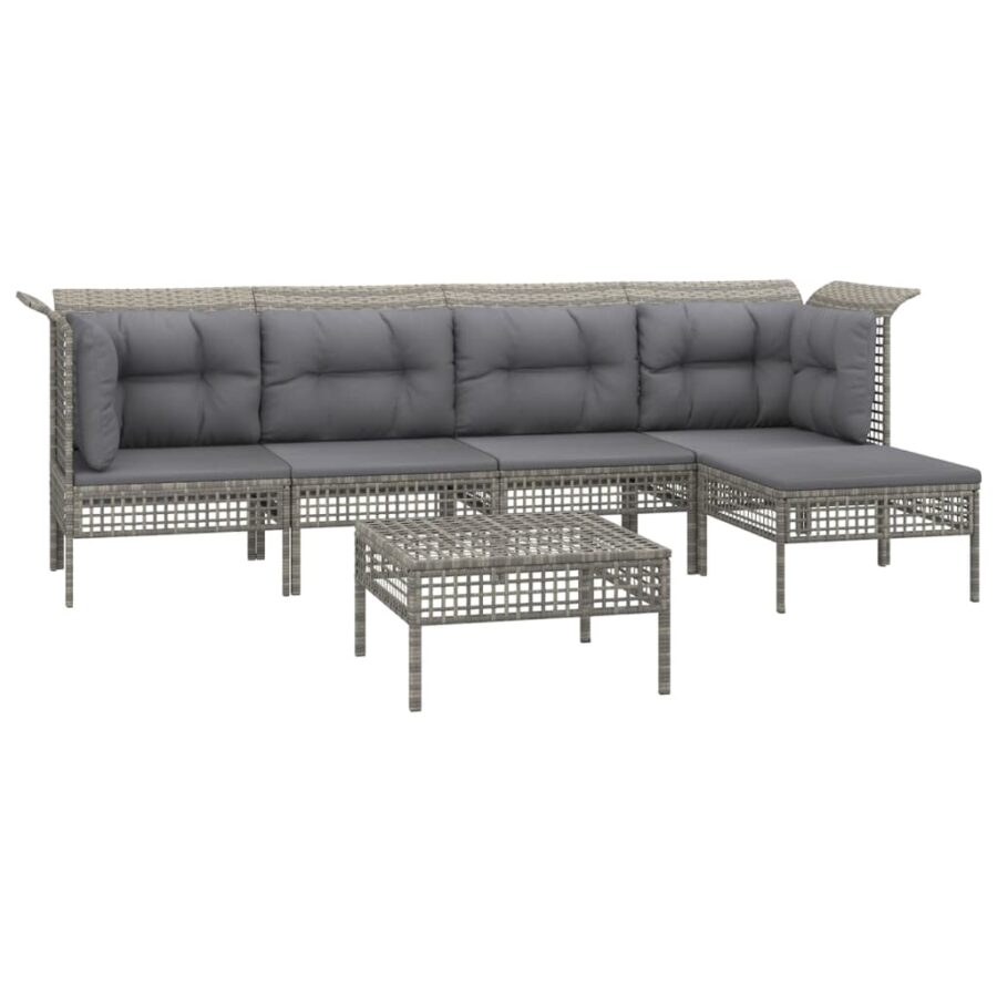 6-delige Loungeset met kussens poly rattan grijs - Afbeelding 3