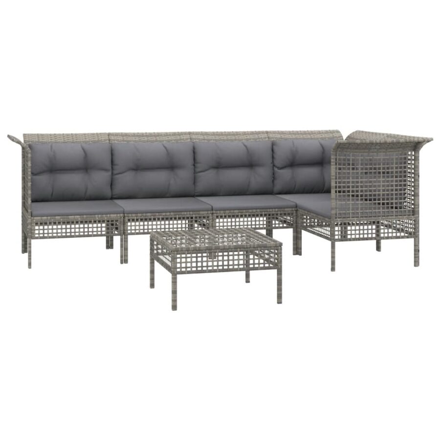 6-delige Loungeset met kussens poly rattan grijs - Afbeelding 3