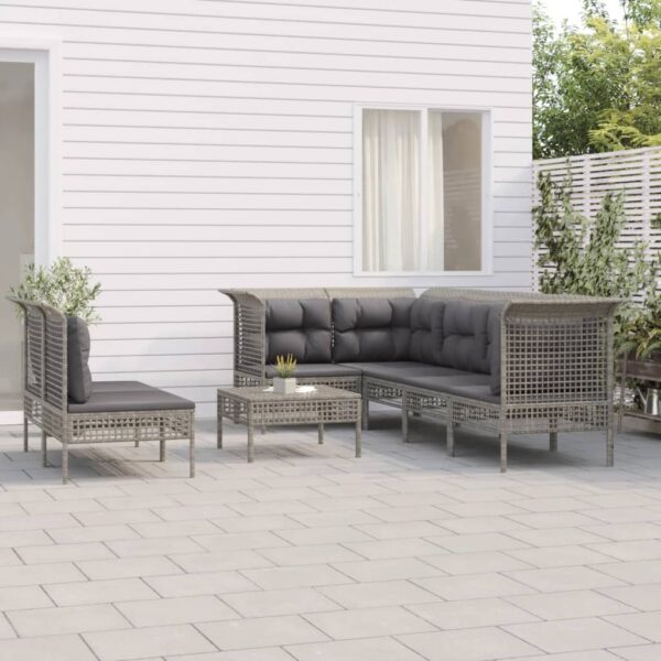 8-delige Loungeset met kussens poly rattan grijs
