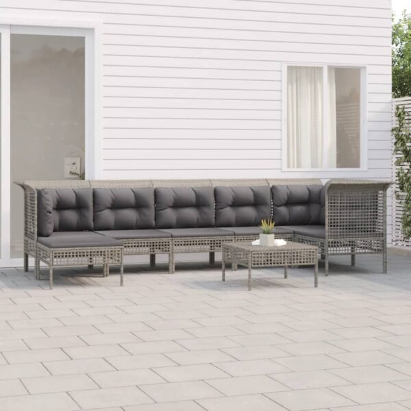 8-delige Loungeset met kussens poly rattan grijs