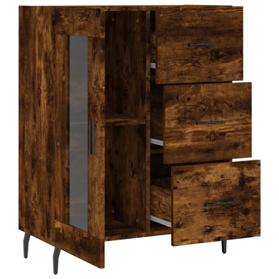 Dressoir 69,5x34x90 cm bewerkt hout gerookt eikenkleurig - Afbeelding 6