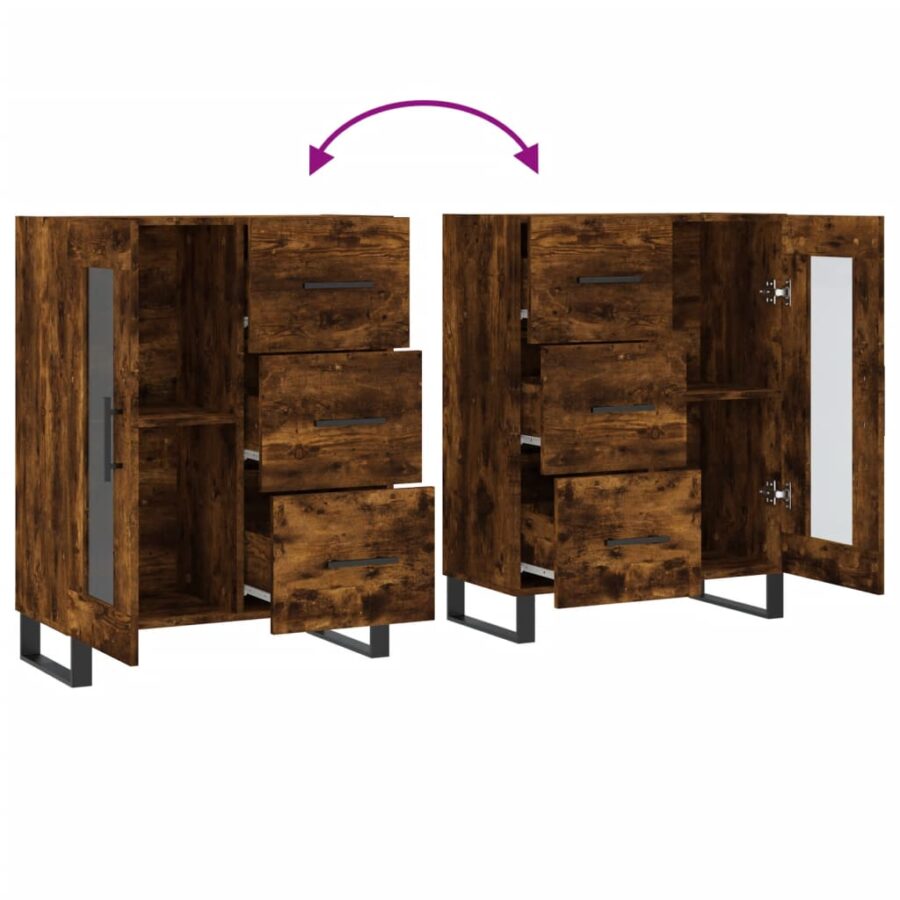 Dressoir 69,5x34x90 cm bewerkt hout gerookt eikenkleurig - Afbeelding 9