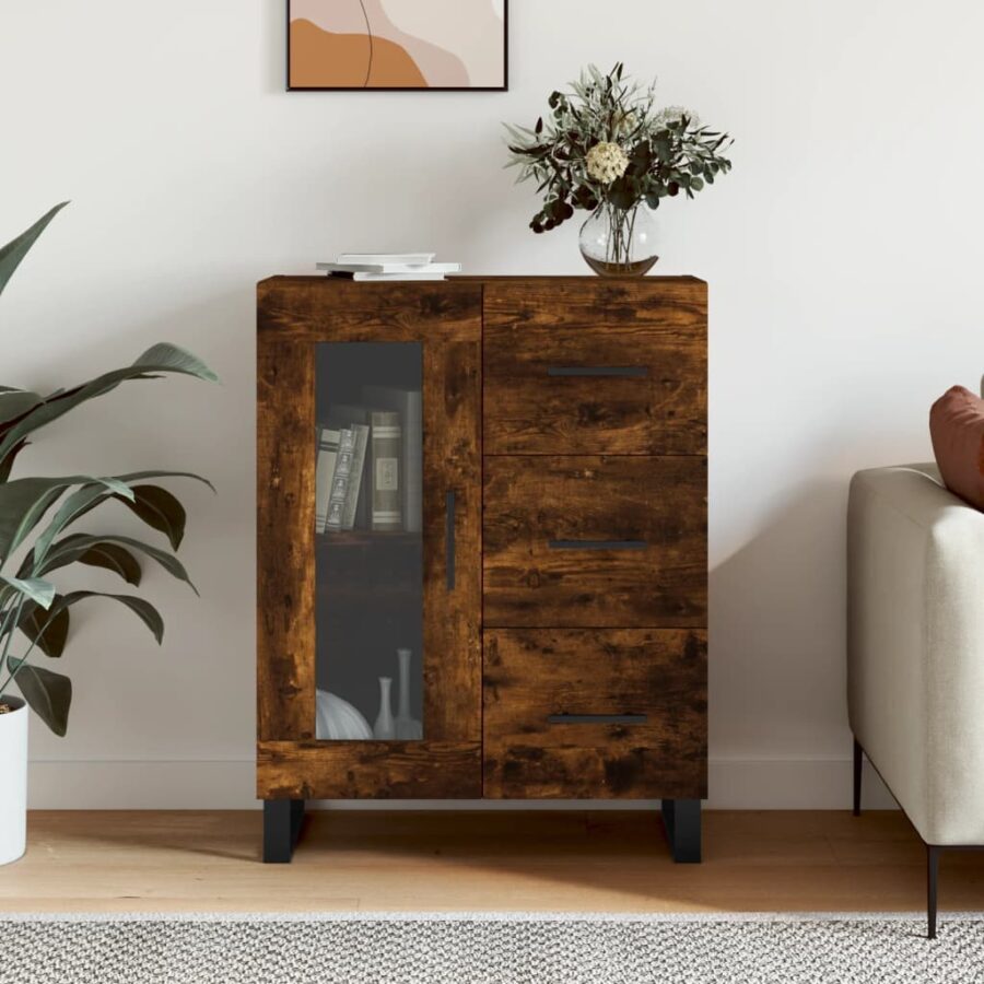 Dressoir 69,5x34x90 cm bewerkt hout gerookt eikenkleurig