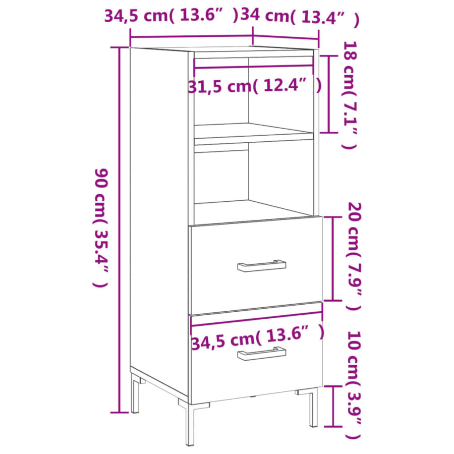 Dressoir 34,5x34x90 cm bewerkt hout gerookt eiken - Afbeelding 12
