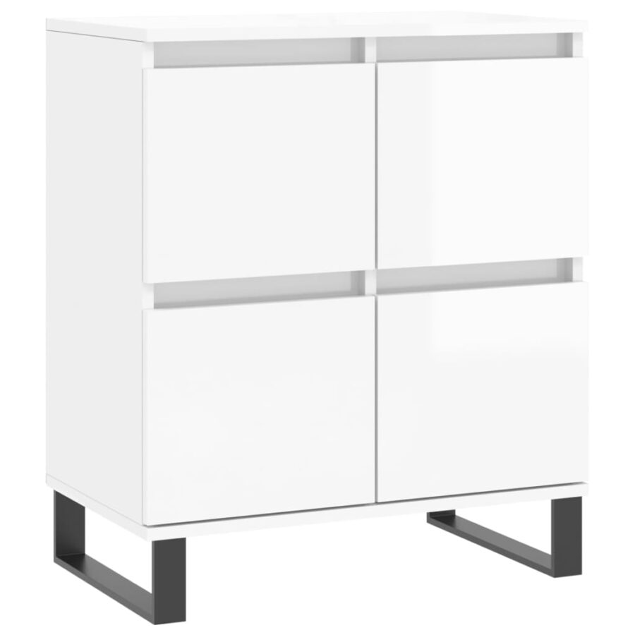 Dressoir 60x35x70 cm bewerkt hout hoogglans wit - Afbeelding 2
