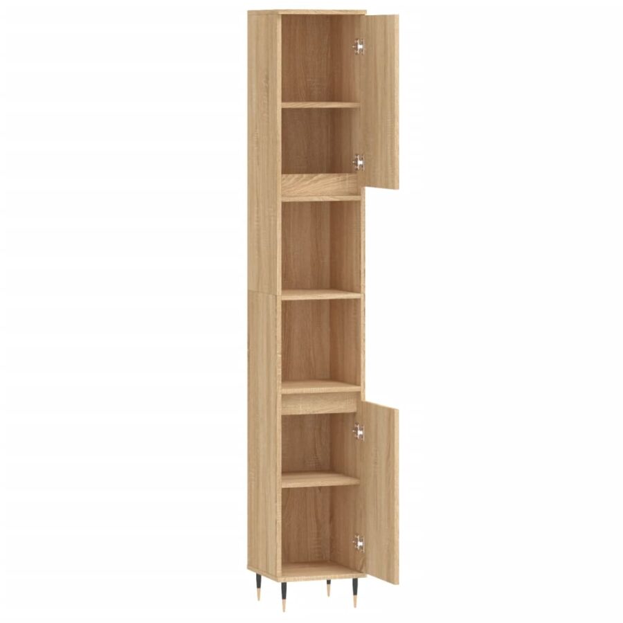 Badkamerkast 30x30x190 cm bewerkt hout sonoma eikenkleurig - Afbeelding 6
