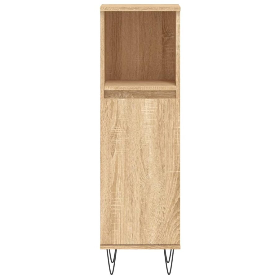 Badkamerkast 30x30x100 cm bewerkt hout sonoma eikenkleurig - Afbeelding 5