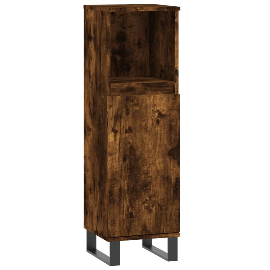 Badkamerkast 30x30x100 cm bewerkt hout gerookt eikenkleurig - Afbeelding 2