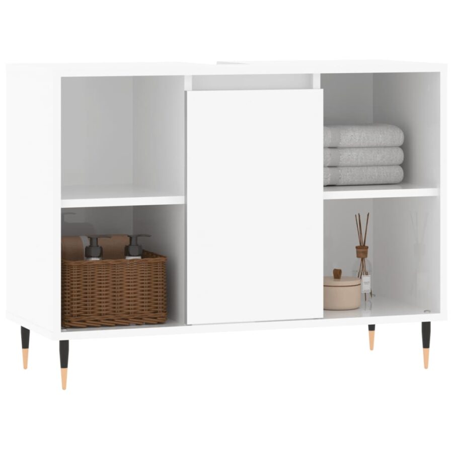 Badkamerkast 80x33x60 cm bewerkt hout hoogglans wit - Afbeelding 3