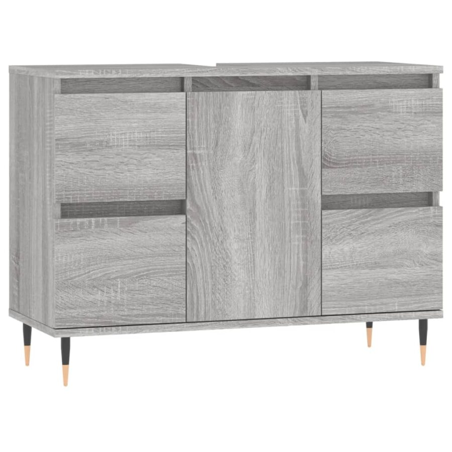 Badkamerkast 80x33x60 cm bewerkt hout grijs sonoma eikenkleurig - Afbeelding 2