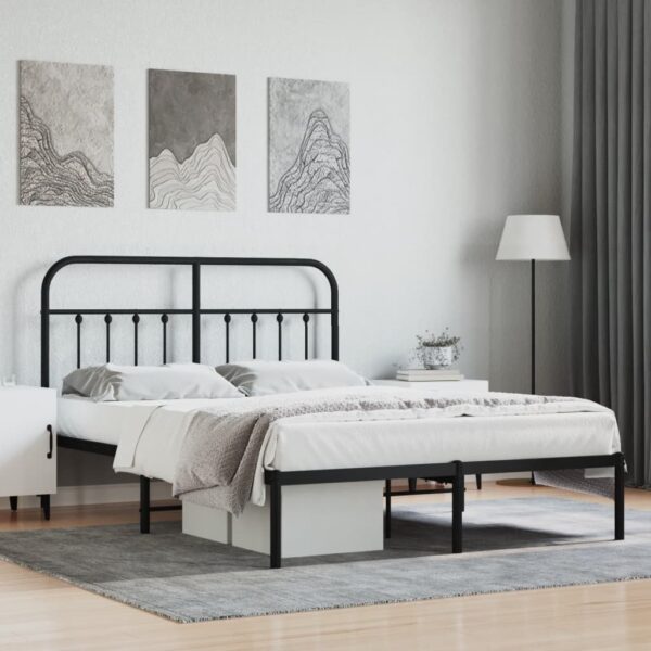 Bedframe met hoofdbord metaal zwart 140x200 cm