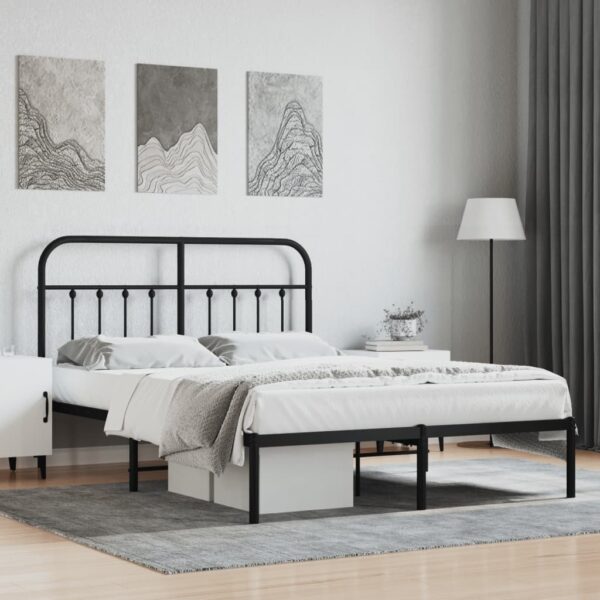 Bedframe met hoofdbord metaal zwart 150x200 cm
