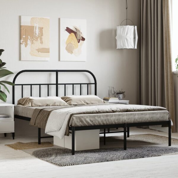 Bedframe met hoofdbord metaal zwart 140x200 cm