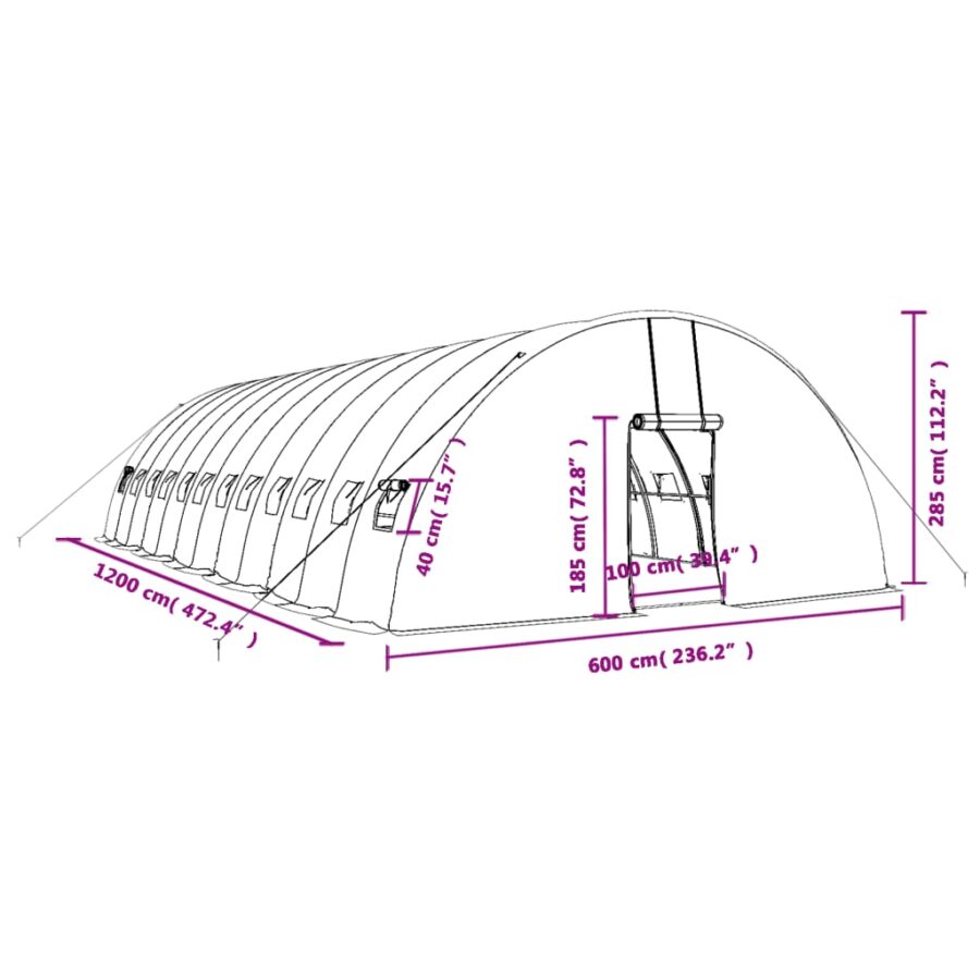 Tuinkas met stalen frame 72 m² 12x6x2,85 m wit - Afbeelding 12
