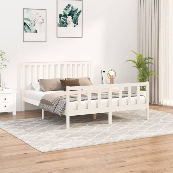 Bedframe met hoofdbord massief grenenhout wit 150x200 cm