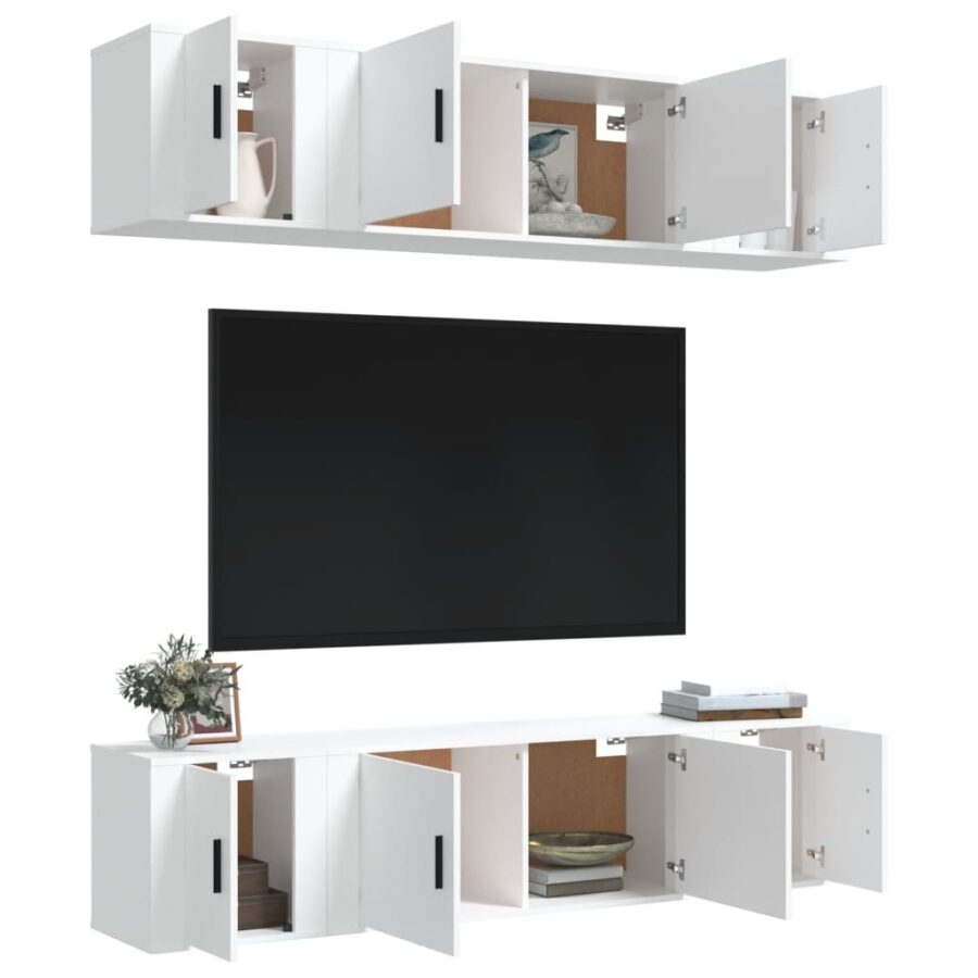 6-delige Tv-meubelset bewerkt hout wit - Afbeelding 3