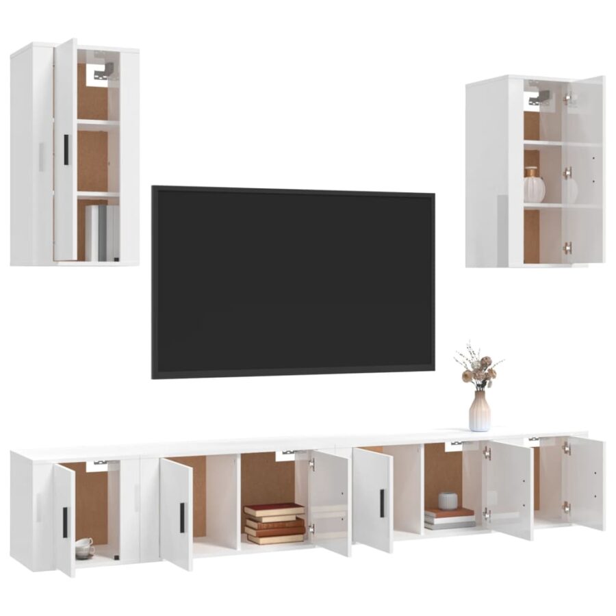 6-delige Tv-meubelset bewerkt hout hoogglans wit - Afbeelding 3