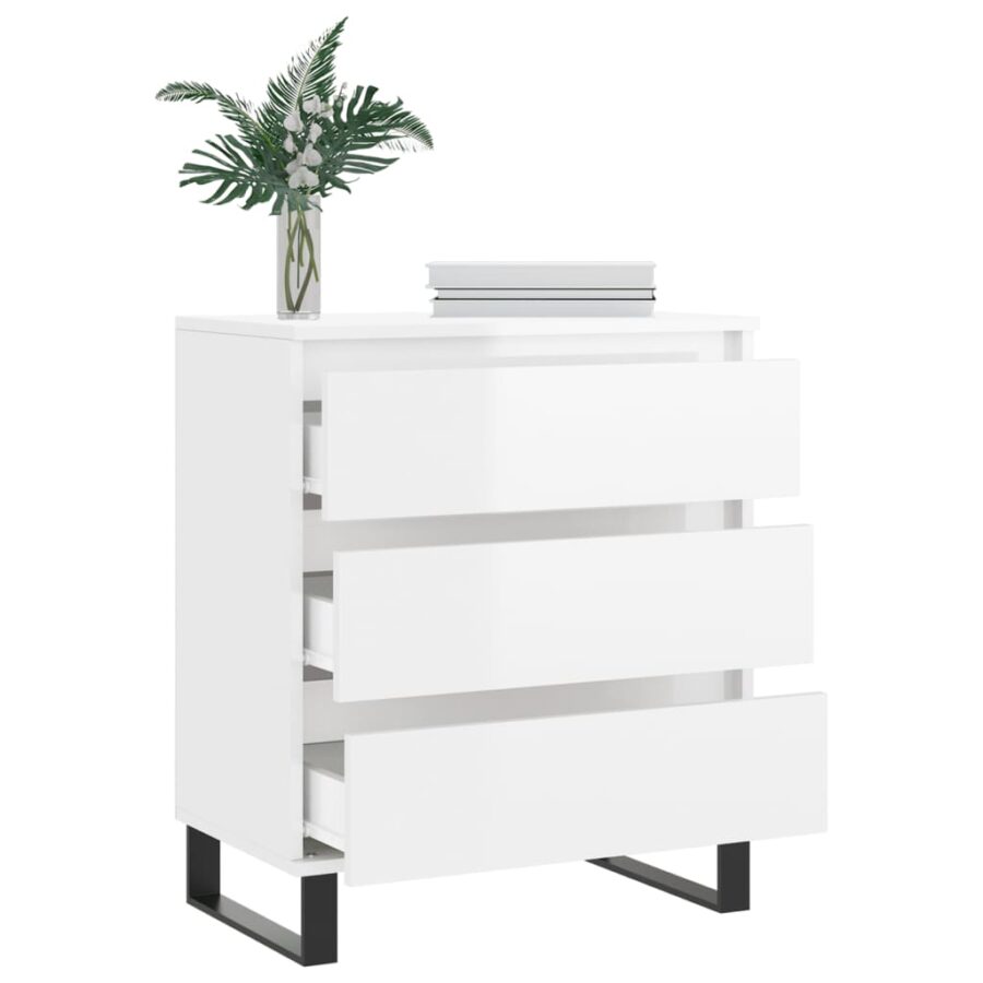 Dressoir 60x35x70 cm bewerkt hout hoogglans wit - Afbeelding 4