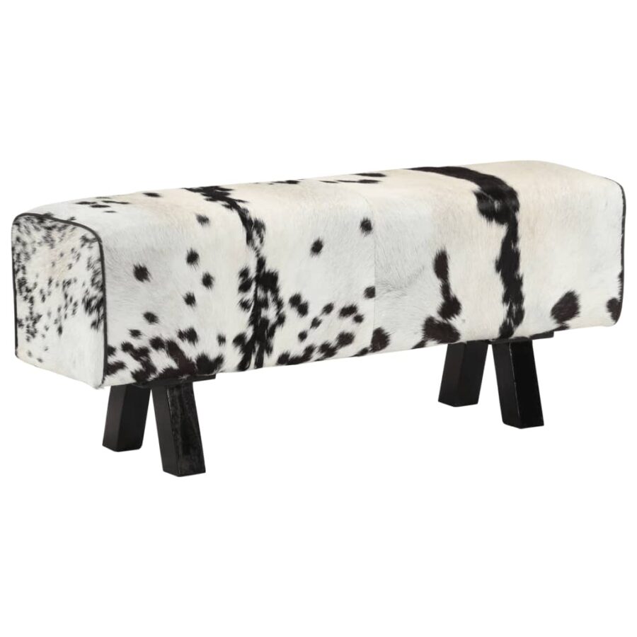 Bankje 110x30x45 cm echt geitenleer zwart en wit - Afbeelding 8