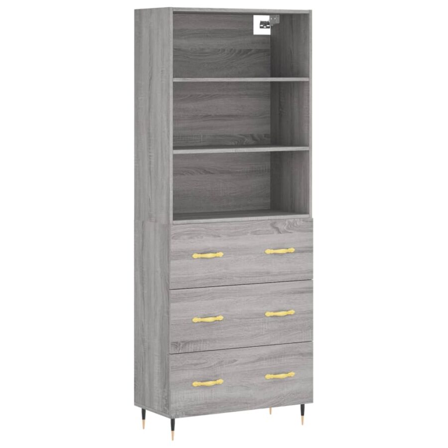 Hoge kast 69,5x34x180 cm bewerkt hout grijs sonoma eikenkleurig - Afbeelding 2