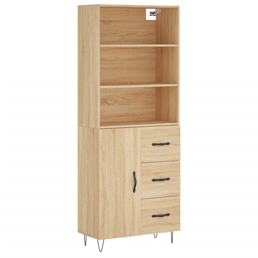 Hoge kast 69,5x34x180 cm bewerkt hout sonoma eikenkleurig - Afbeelding 2