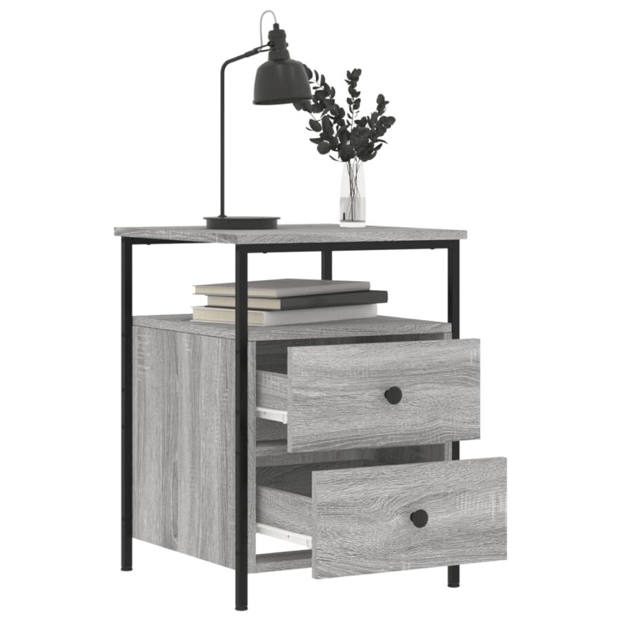 Nachtkastje 44x45x60 cm bewerkt hout grijs sonoma eikenkleurig - Afbeelding 4
