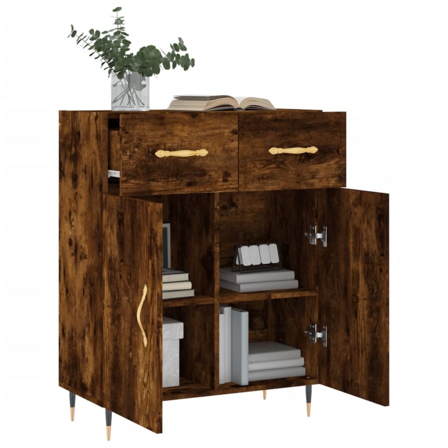 Dressoir 69,5x34x90 cm bewerkt hout gerookt eikenkleurig - Afbeelding 4
