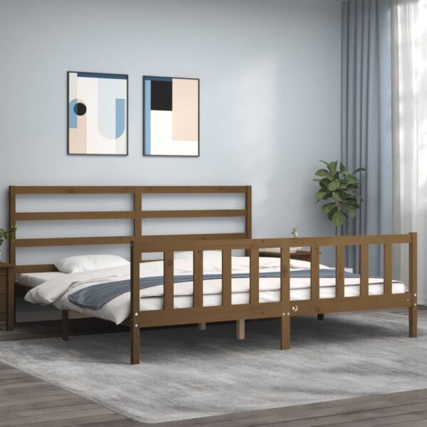 Bedframe met hoofdbord massief hout honingbruin 200x200 cm