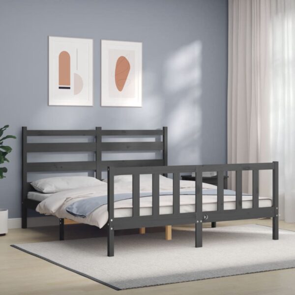 Bedframe met hoofdbord massief hout grijs