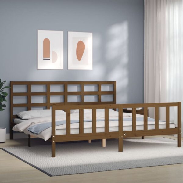 Bedframe met hoofdbord massief hout honingbruin 200x200 cm