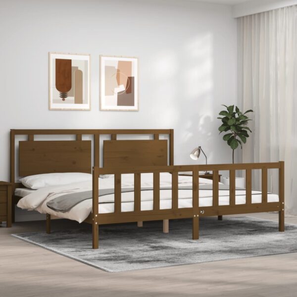 Bedframe met hoofdbord massief hout honingbruin 200x200 cm