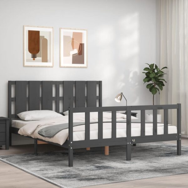 Bedframe met hoofdbord massief hout grijs