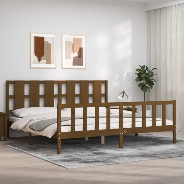 Bedframe met hoofdbord massief hout honingbruin 200x200 cm