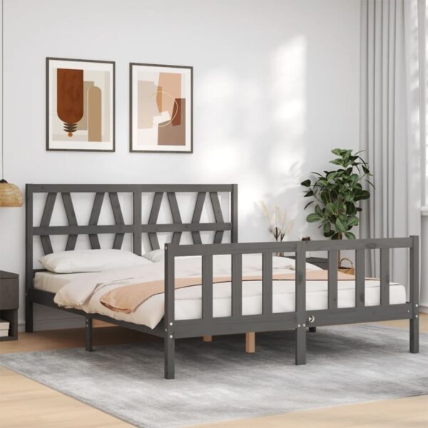 Bedframe met hoofdbord massief hout grijs