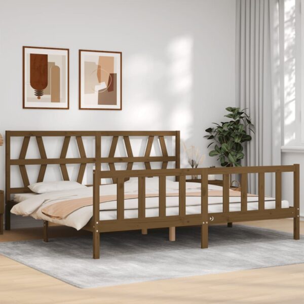 Bedframe met hoofdbord massief hout honingbruin 200x200 cm
