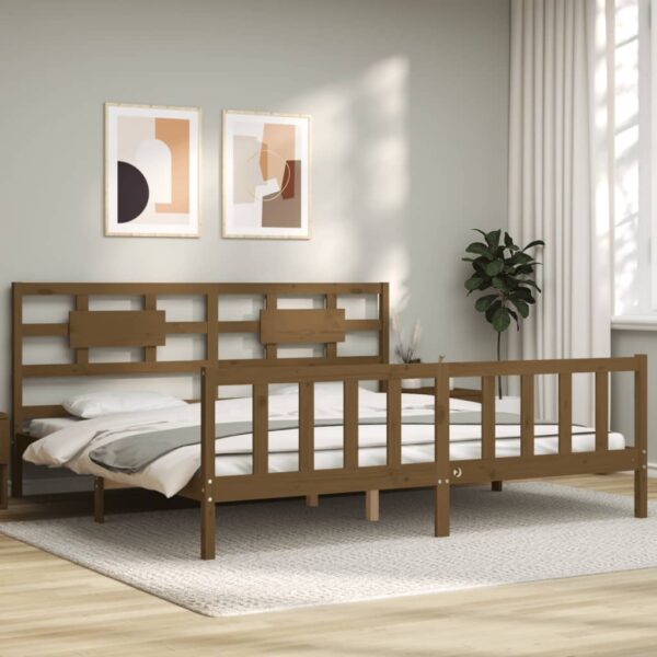 Bedframe met hoofdbord massief hout honingbruin 200x200 cm