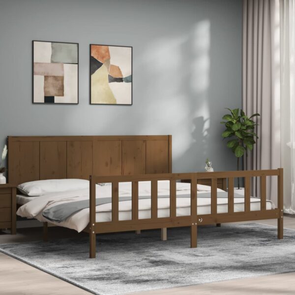 Bedframe met hoofdbord massief hout honingbruin 200x200 cm