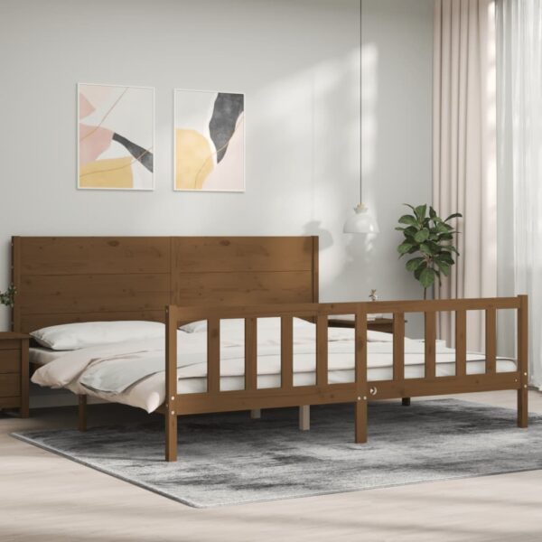 Bedframe met hoofdbord massief hout honingbruin 200x200 cm