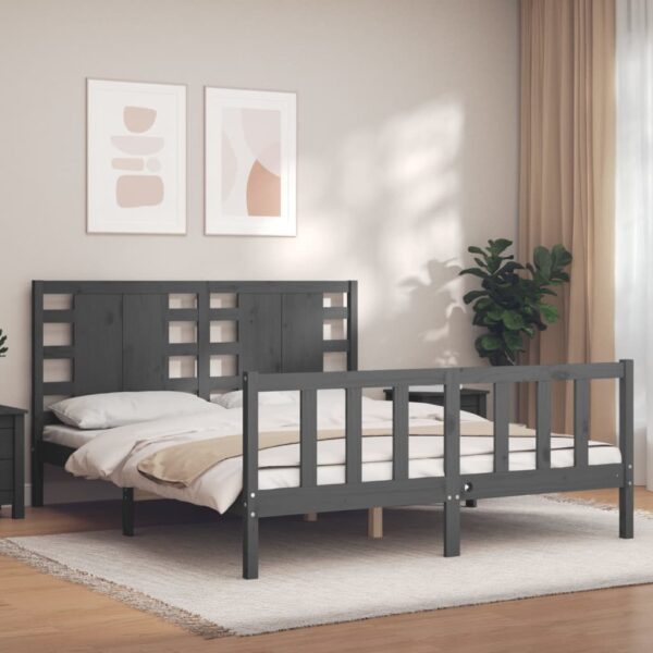 Bedframe met hoofdbord massief hout grijs