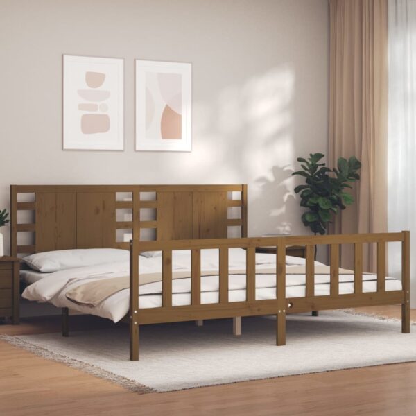 Bedframe met hoofdbord massief hout honingbruin 200x200 cm