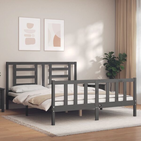 Bedframe met hoofdbord massief hout grijs