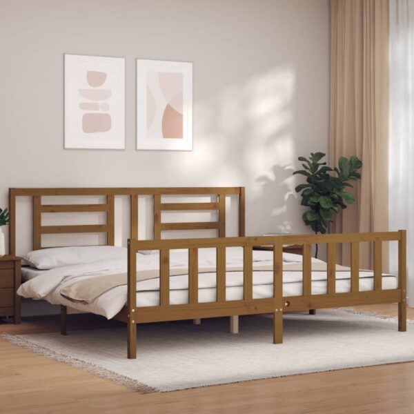 Bedframe met hoofdbord massief hout honingbruin 200x200 cm